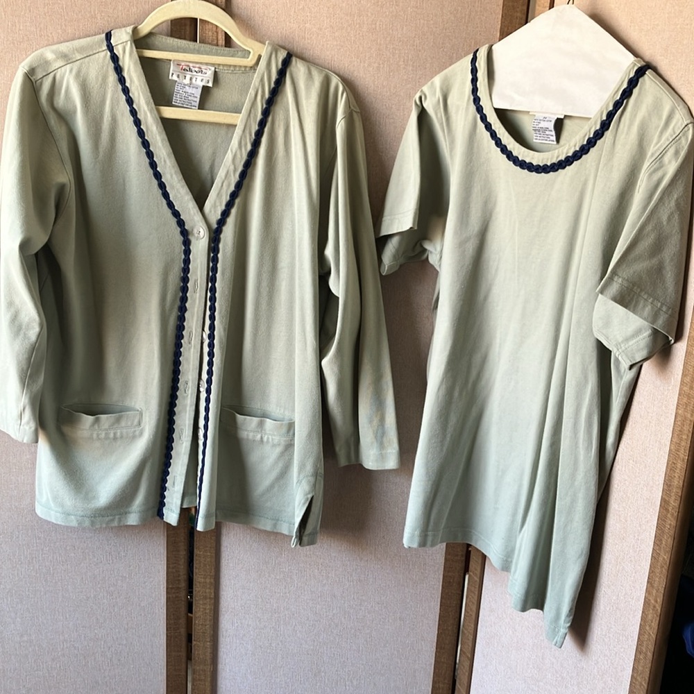 FINAL MARKDOWN Talbots Sage Green Cotton Top and matching sweater petite small